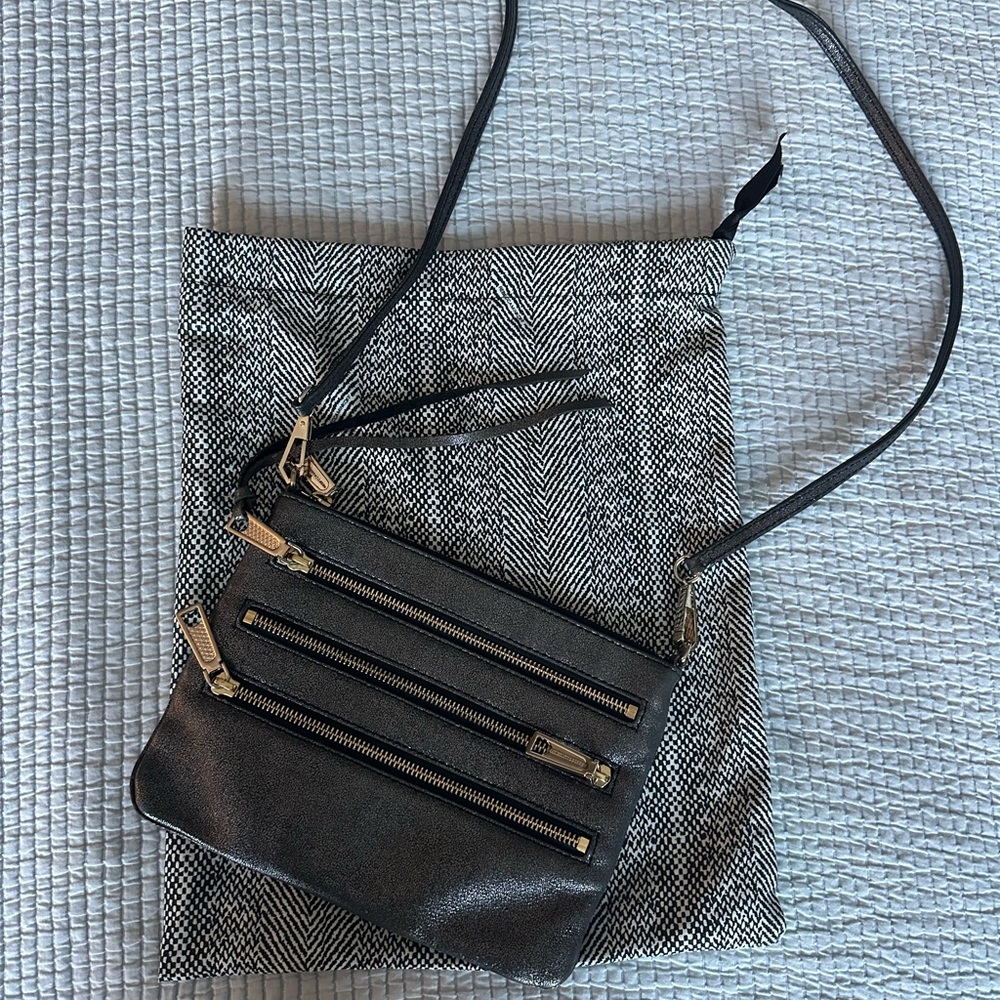 Rebecca Minkoff Three-Zip Rocker Crossbody Bag, gunmetal